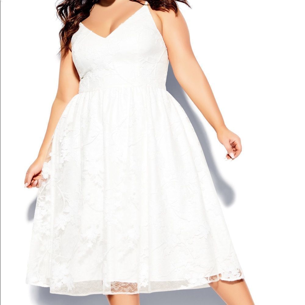 CITY CHIC I Women’s Dress Fit & Flare V Neck Sequin Bridal Plus Size 20 White